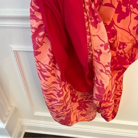 Maggie London Ruched Tiered Skirt Maxi Dress Size 12 Petite in Coral and Pink - Picture 6 of 10